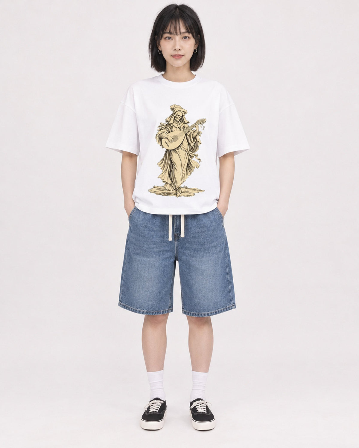 Mockup Boxy Heavyweight Tee White female full-body 11