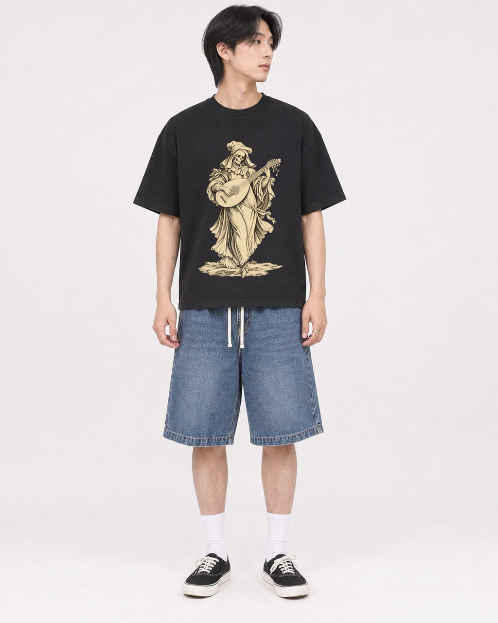 Mockup Boxy Heavyweight Tee Black male full-body 11