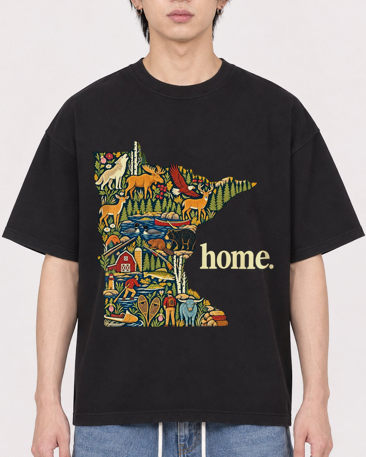 Mockup Boxy Heavyweight Tee Black male close-up 11