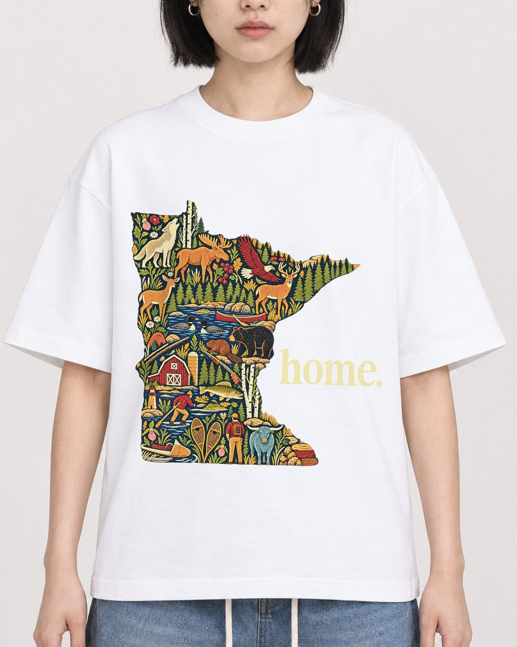 Mockup Boxy Heavyweight Tee White female close-up 11