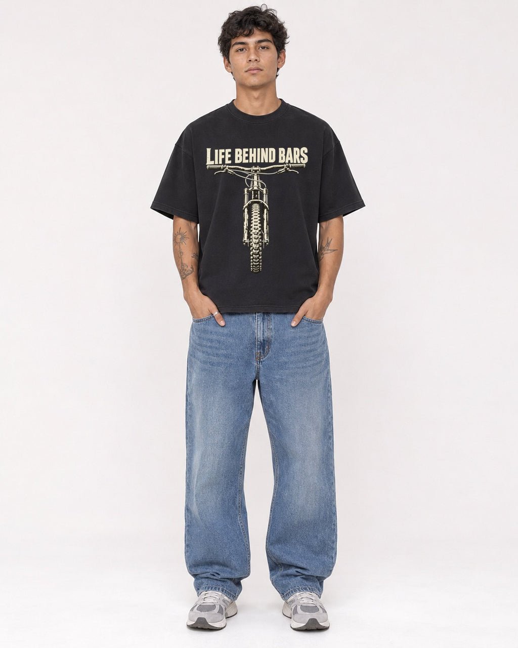 Mockup Boxy Heavyweight Tee Black male full-body 06