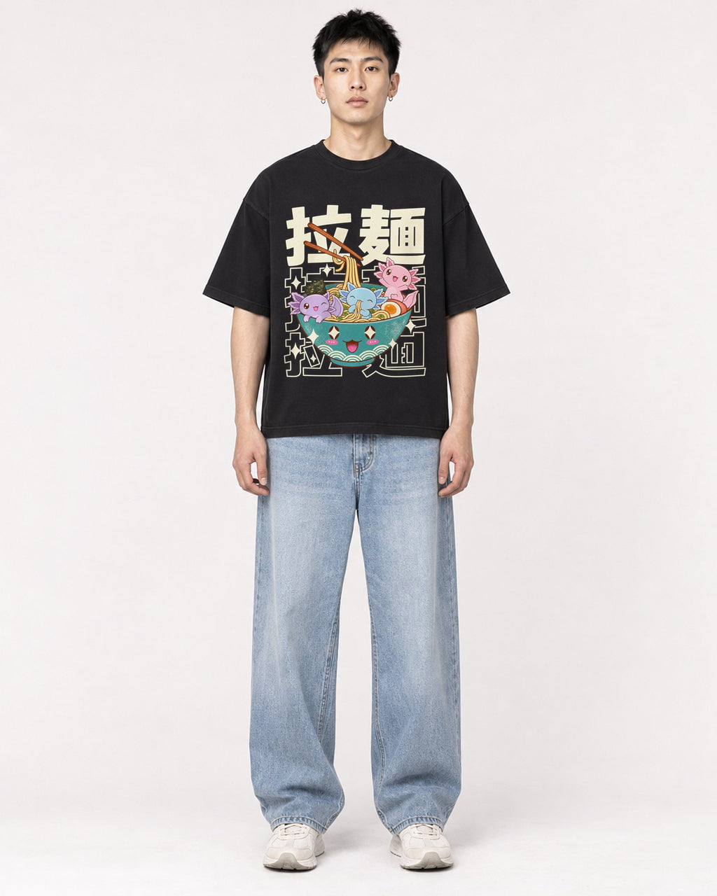 Mockup Boxy Heavyweight Tee Black male full-body 21