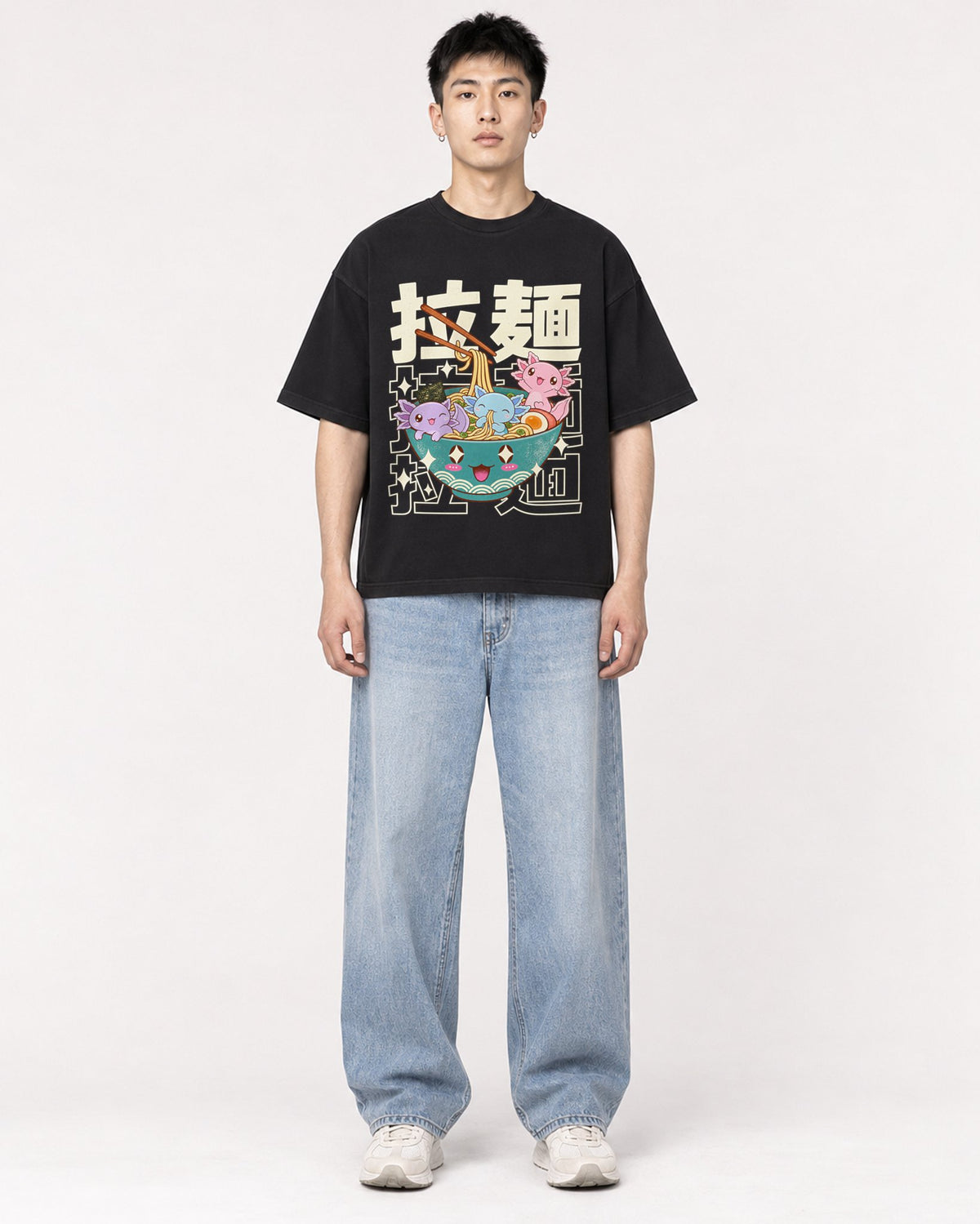 Mockup Boxy Heavyweight Tee Black male full-body 21