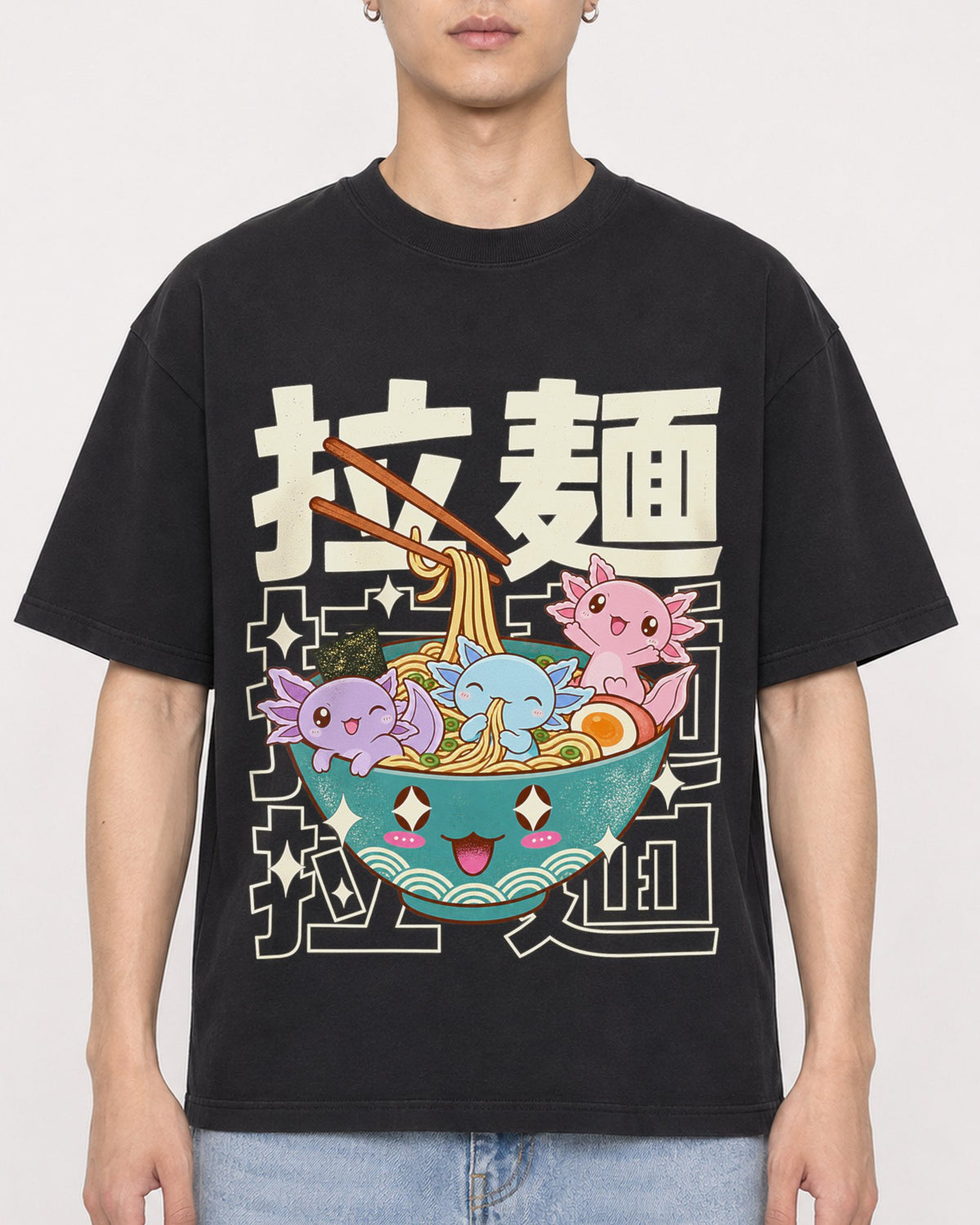 Mockup Boxy Heavyweight Tee Black male close-up 21