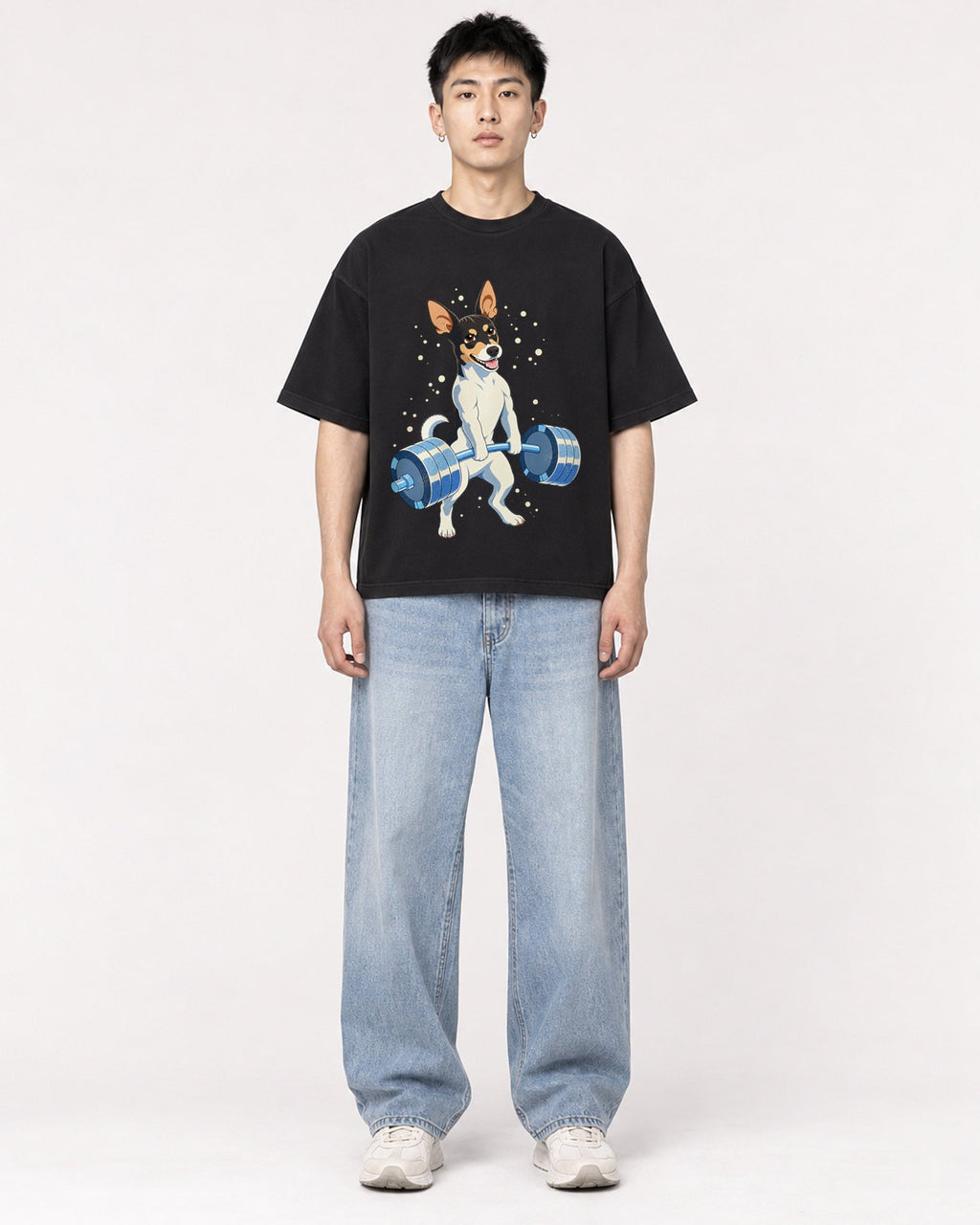 Mockup Boxy Heavyweight Tee Black male full-body 21