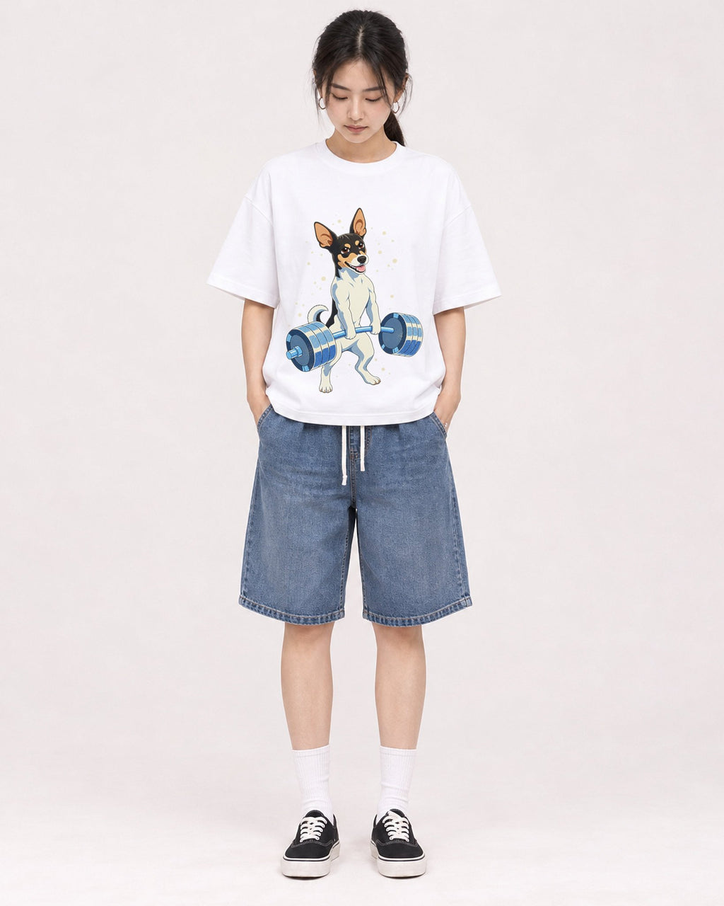 Mockup Boxy Heavyweight Tee White female full-body 21