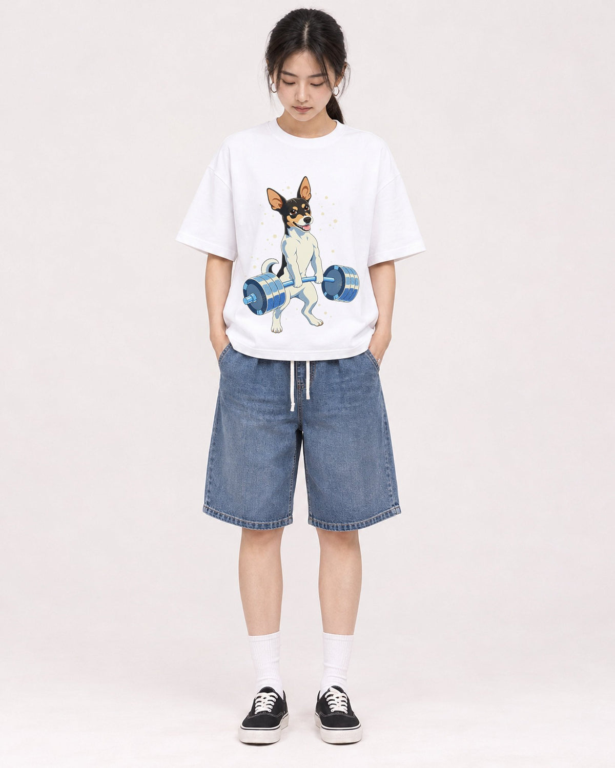 Mockup Boxy Heavyweight Tee White female full-body 21