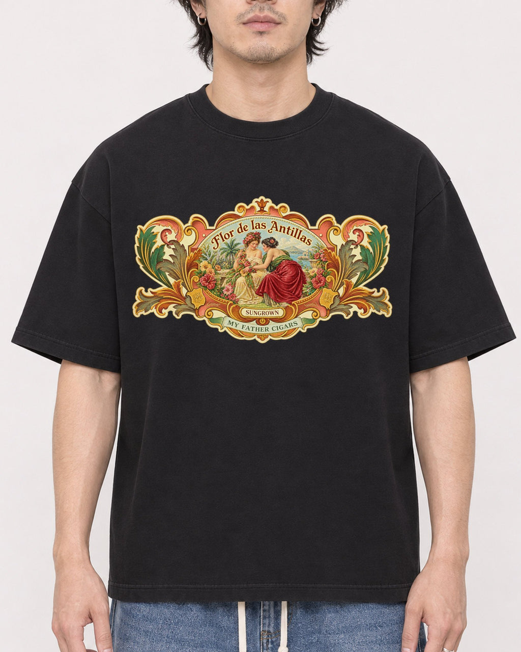 Mockup Boxy Heavyweight Tee Black male close-up 03