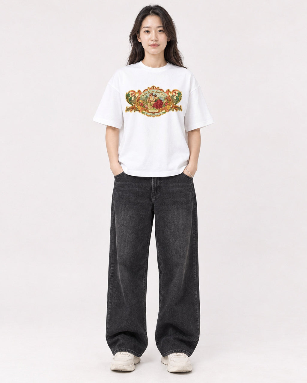Mockup Boxy Heavyweight Tee White female full-body 03