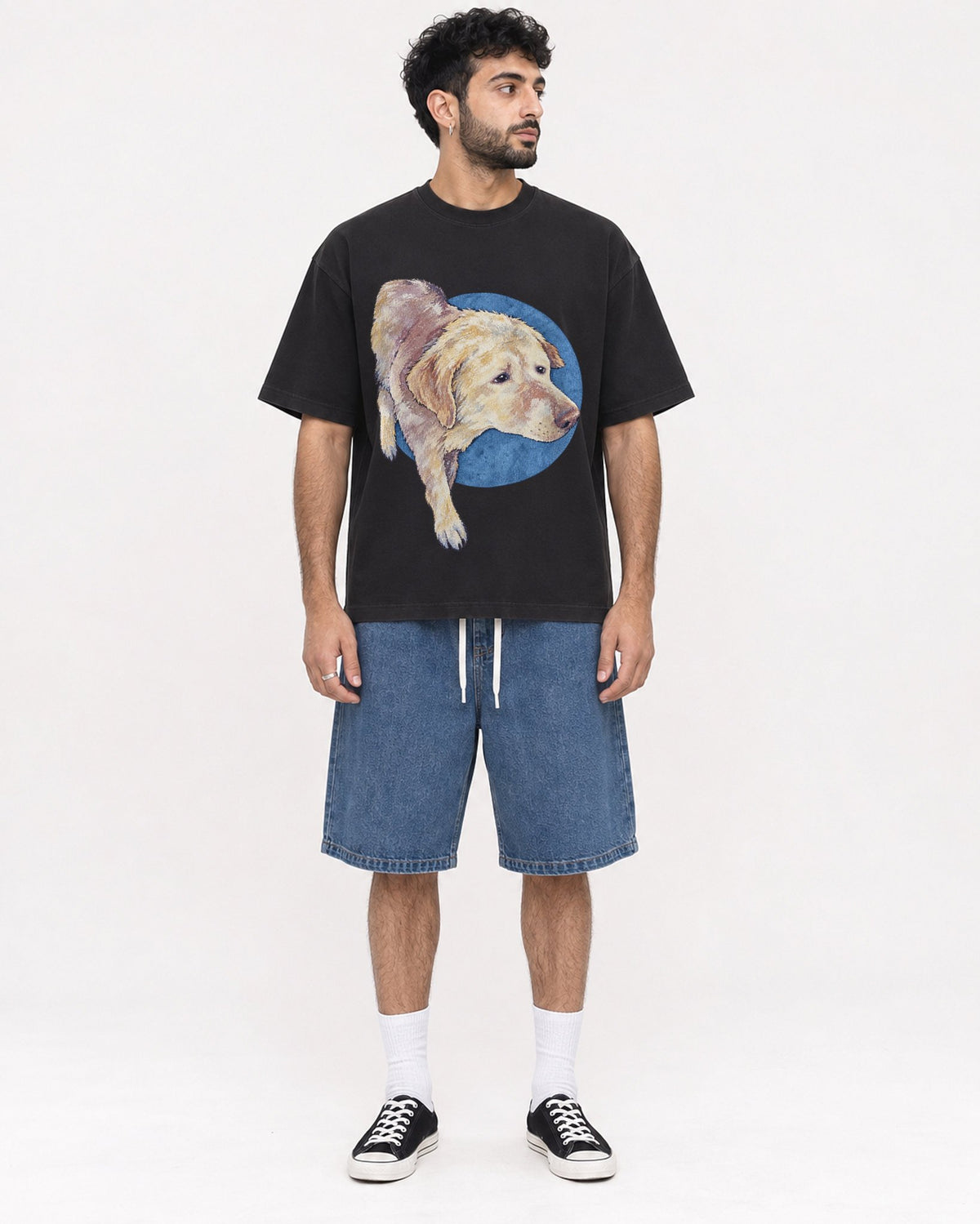 Mockup Boxy Heavyweight Tee Black male full-body 07