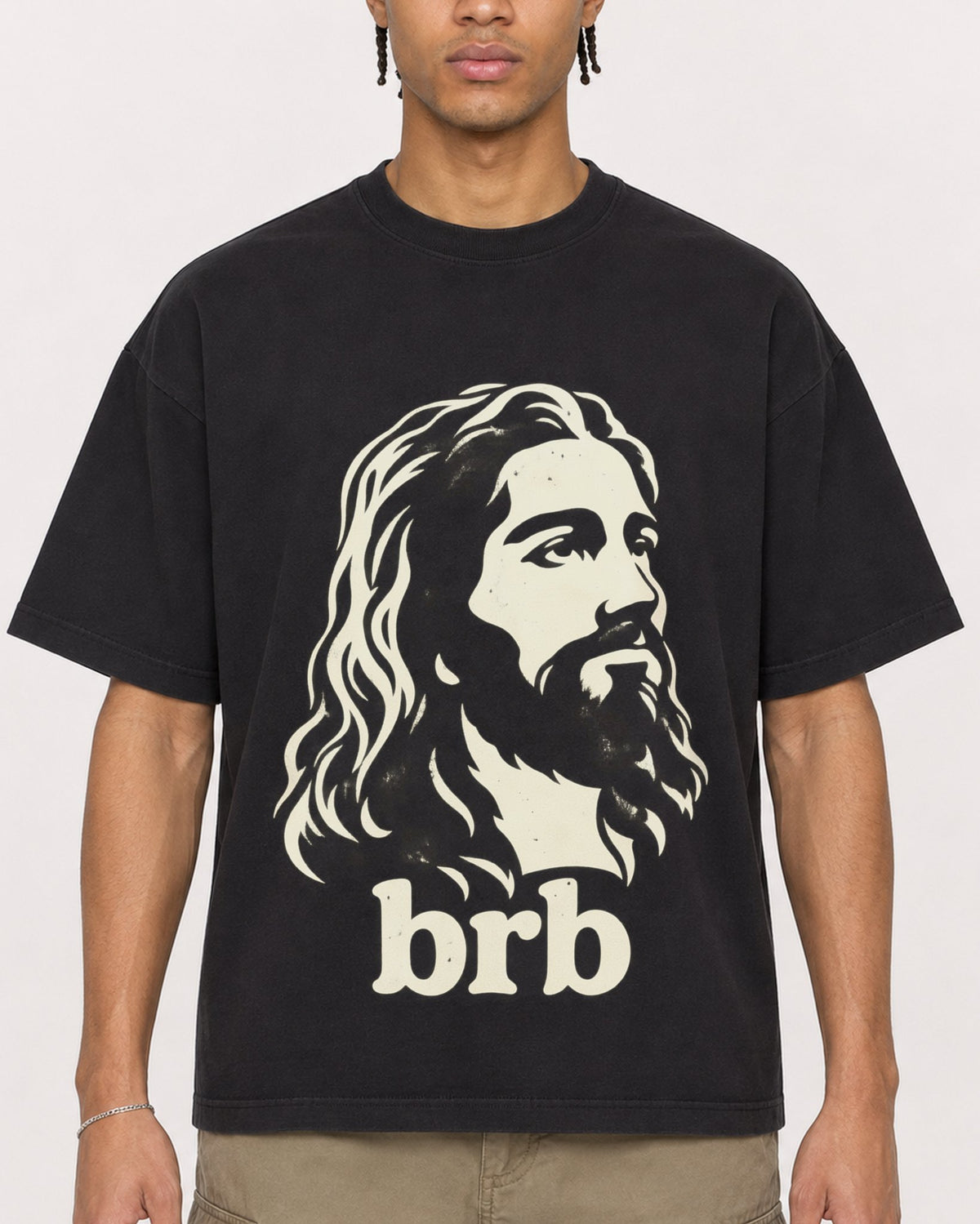 Mockup Boxy Heavyweight Tee Black male close-up 40