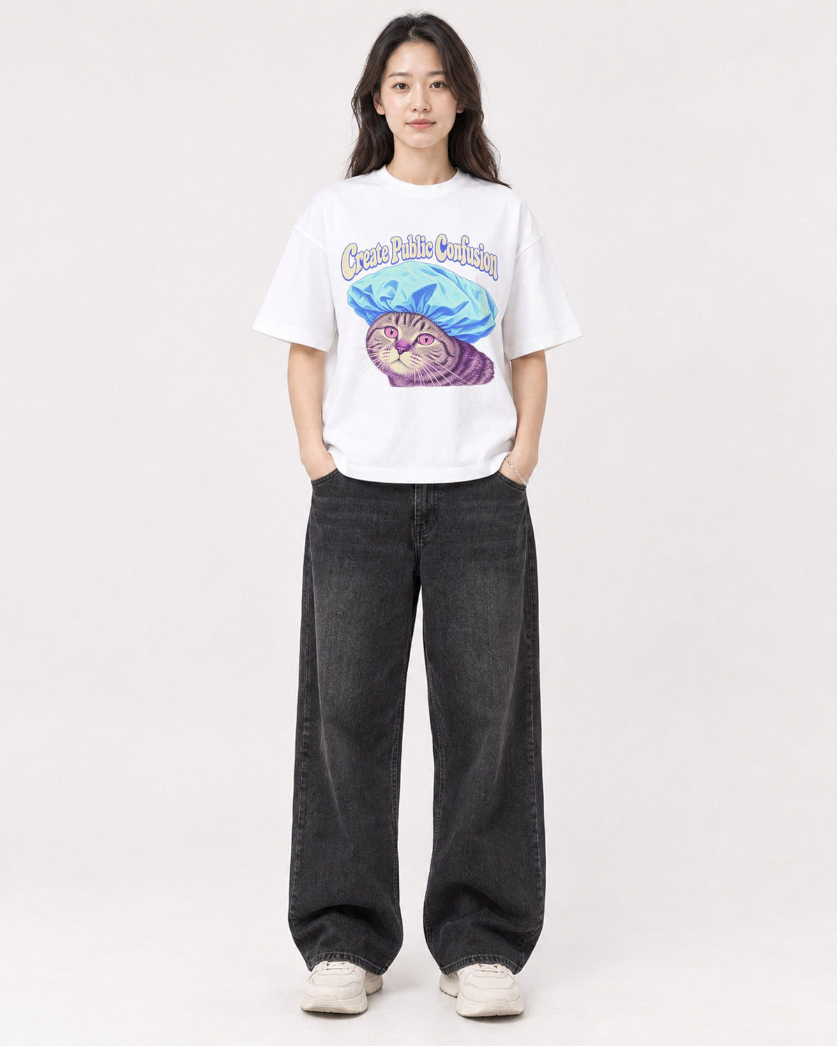 Mockup Boxy Heavyweight Tee White female full-body 03