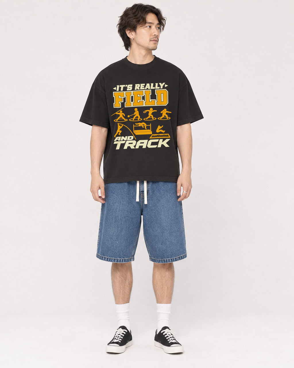 Mockup Boxy Heavyweight Tee Black male full-body 03