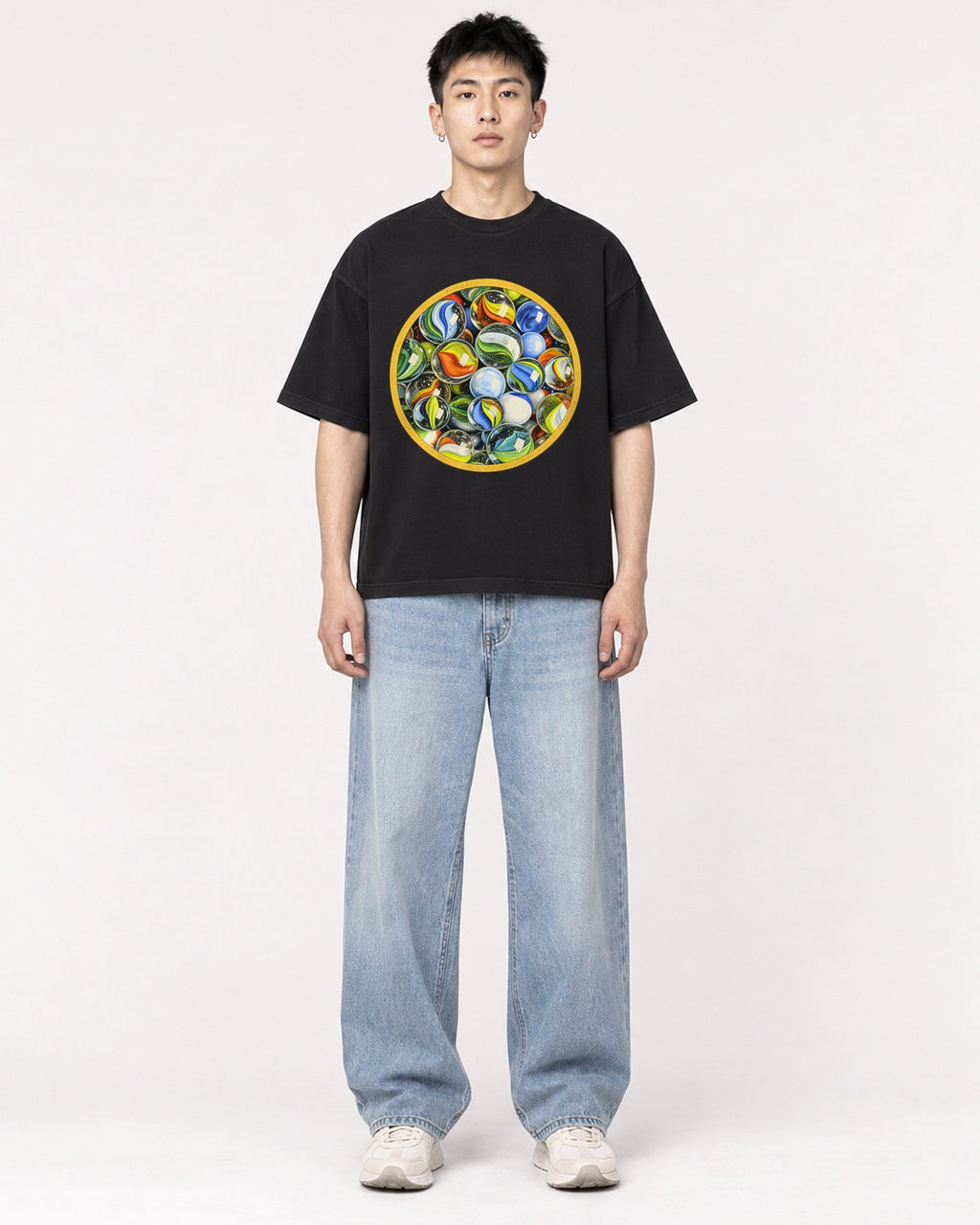Mockup Boxy Heavyweight Tee Black male full-body 21