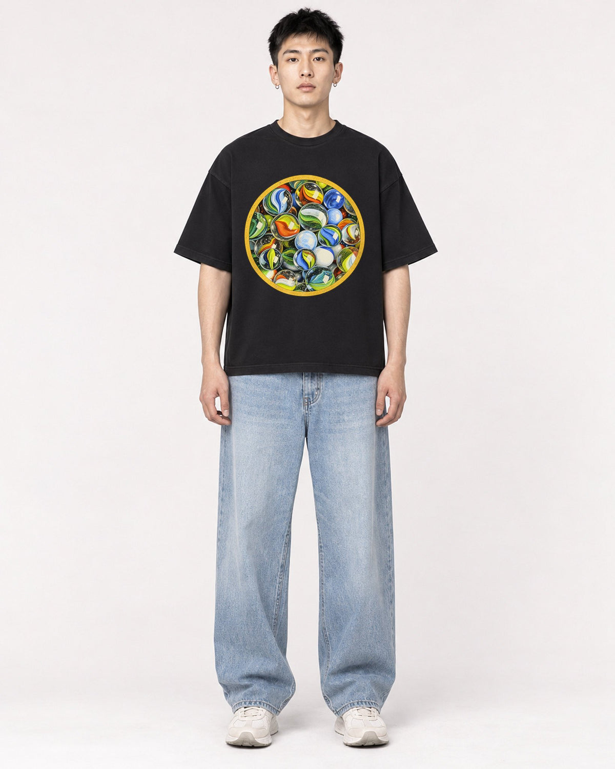 Mockup Boxy Heavyweight Tee Black male full-body 21