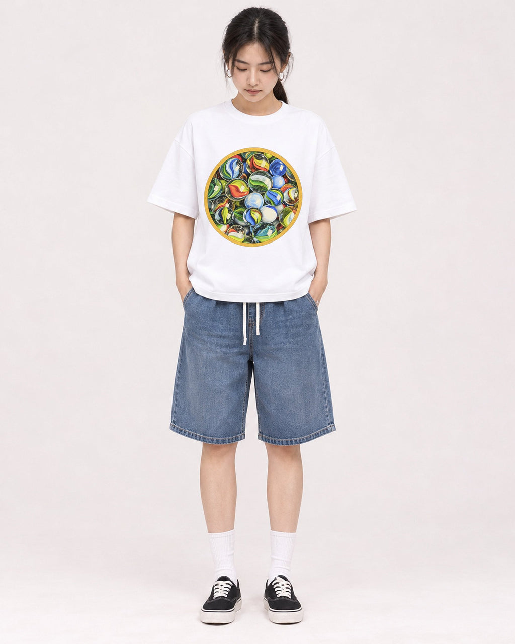 Mockup Boxy Heavyweight Tee White female full-body 21