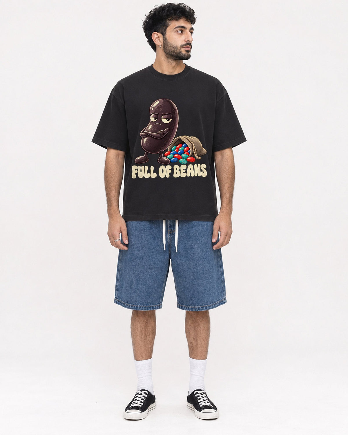 Mockup Boxy Heavyweight Tee Black male full-body 07