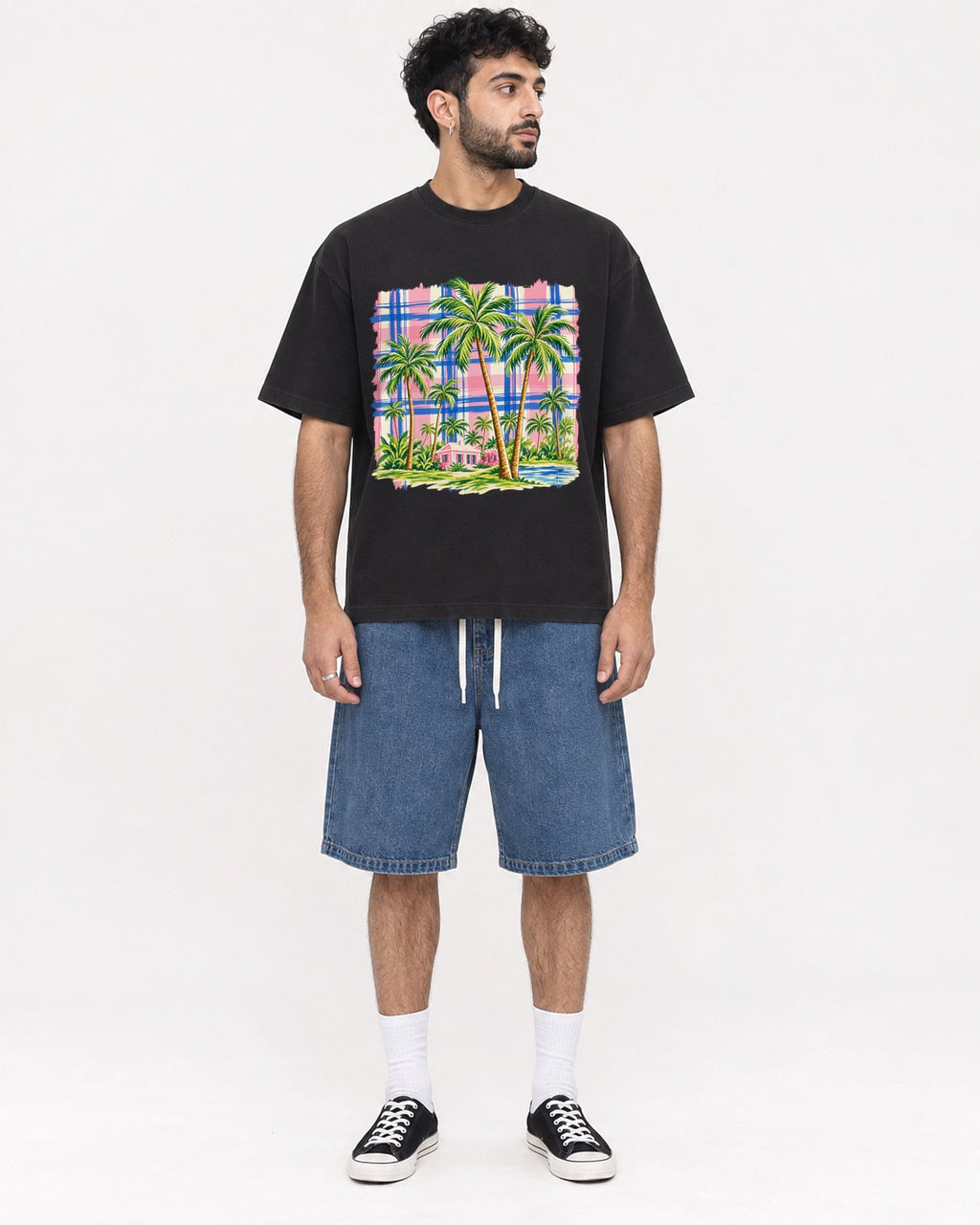 Mockup Boxy Heavyweight Tee Black male full-body 07
