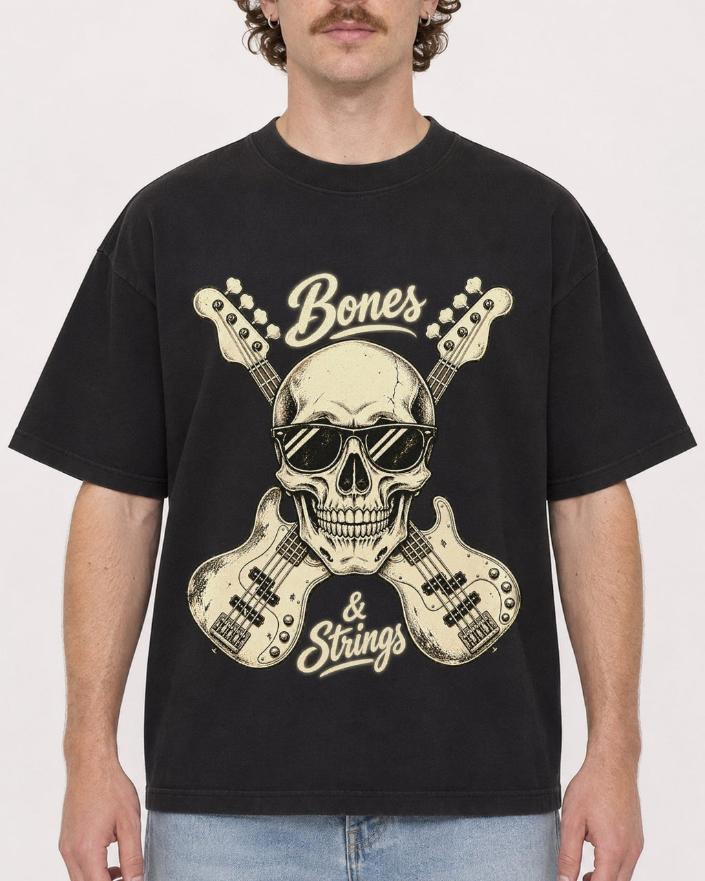 Mockup Boxy Heavyweight Tee Black male close-up 09