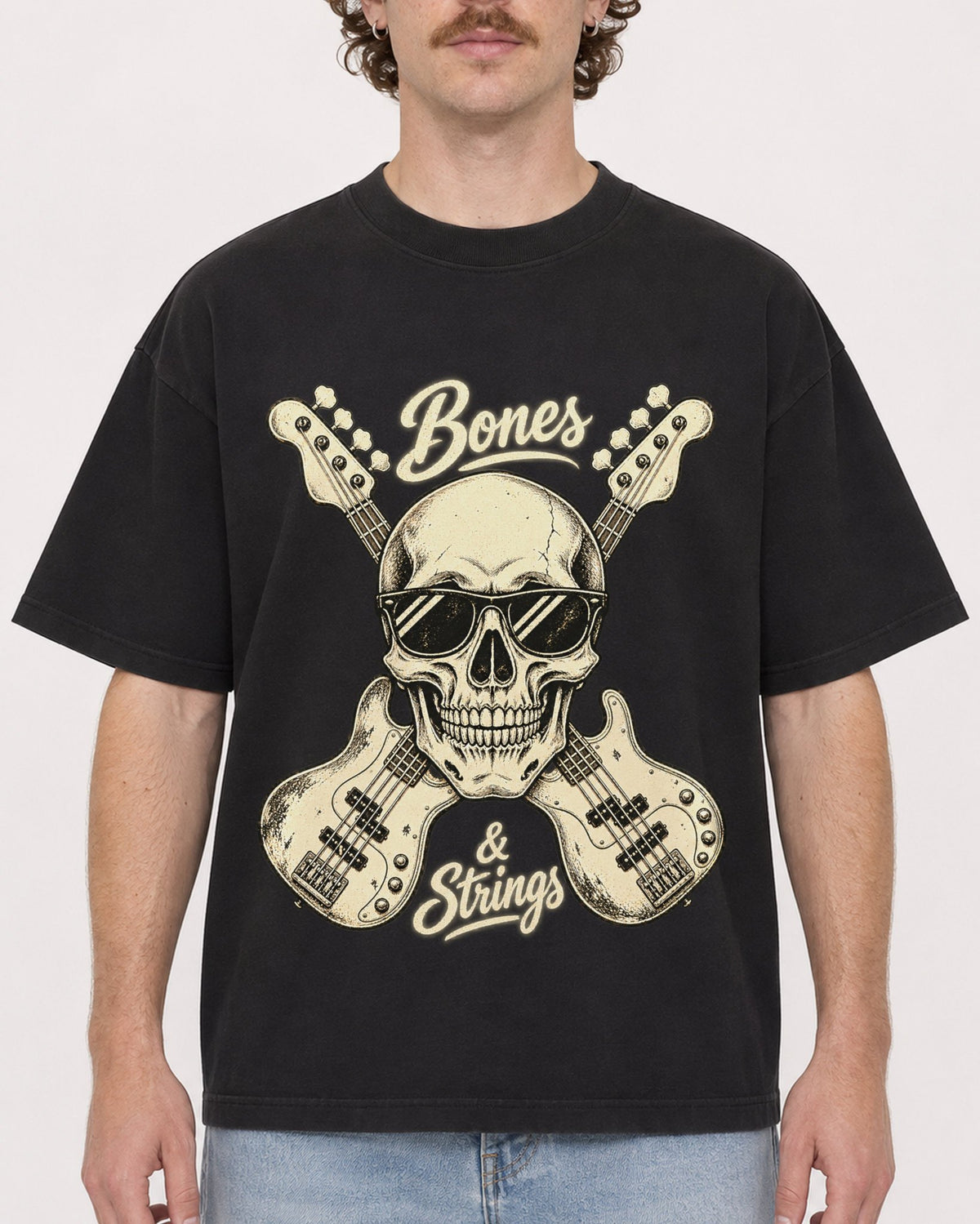 Mockup Boxy Heavyweight Tee Black male close-up 09
