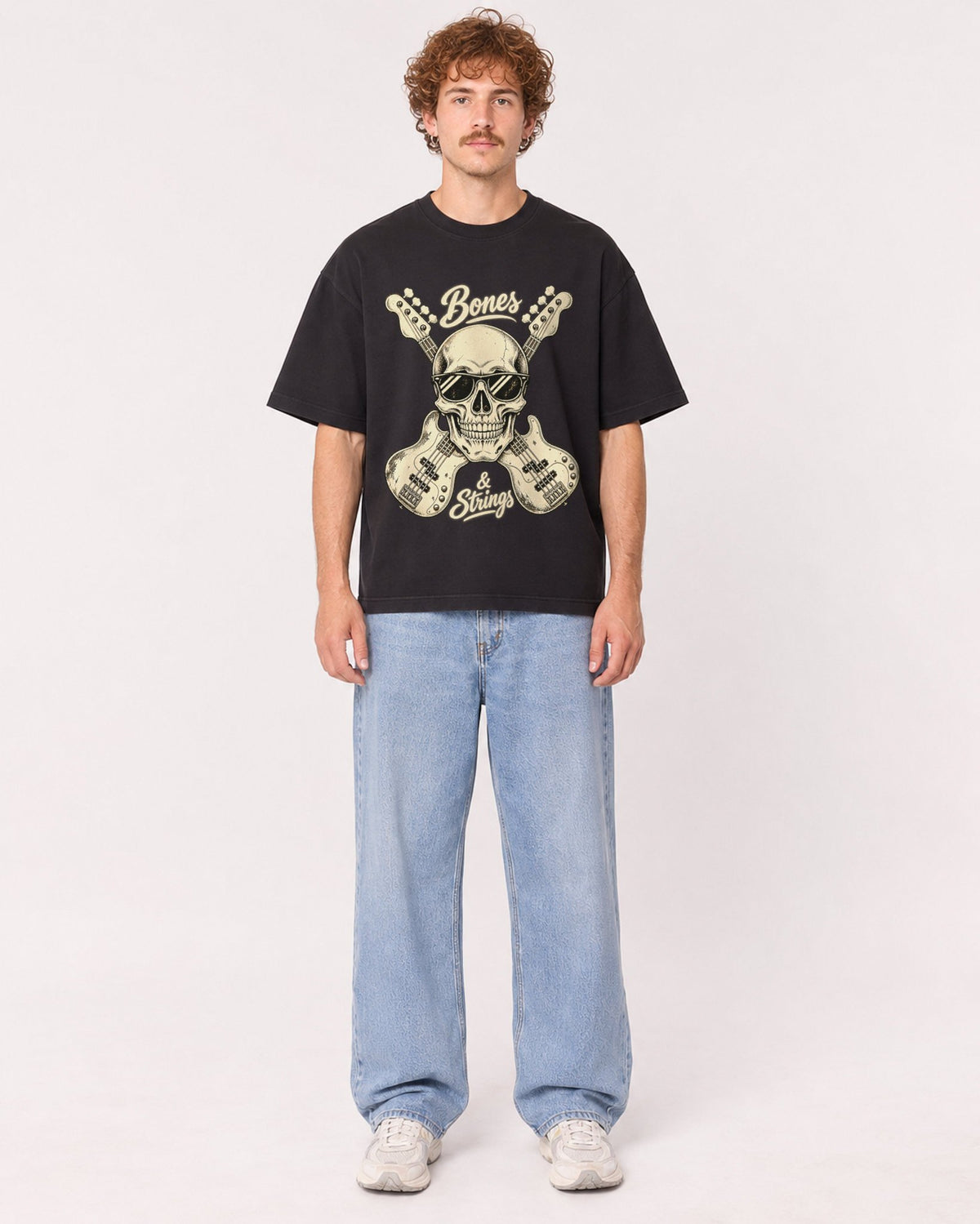 Mockup Boxy Heavyweight Tee Black male full-body 09