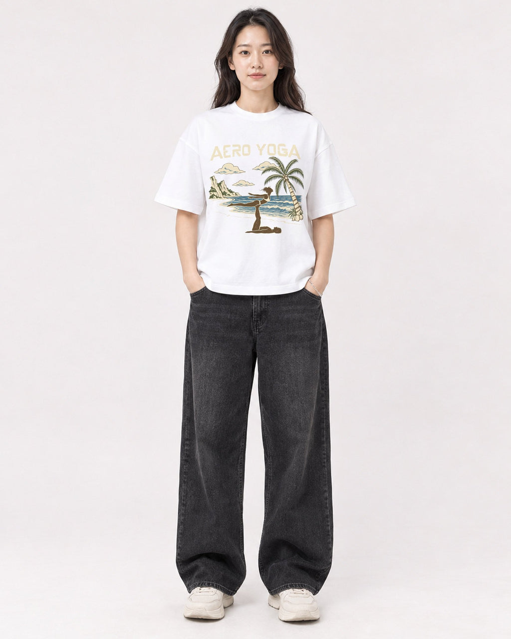 Mockup Boxy Heavyweight Tee White female full-body 03