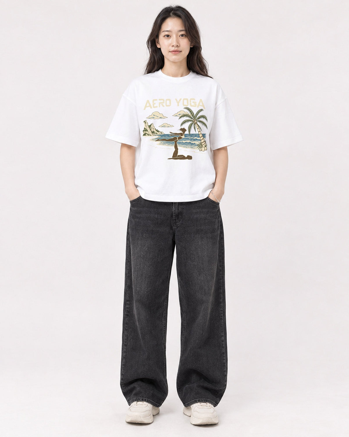 Mockup Boxy Heavyweight Tee White female full-body 03