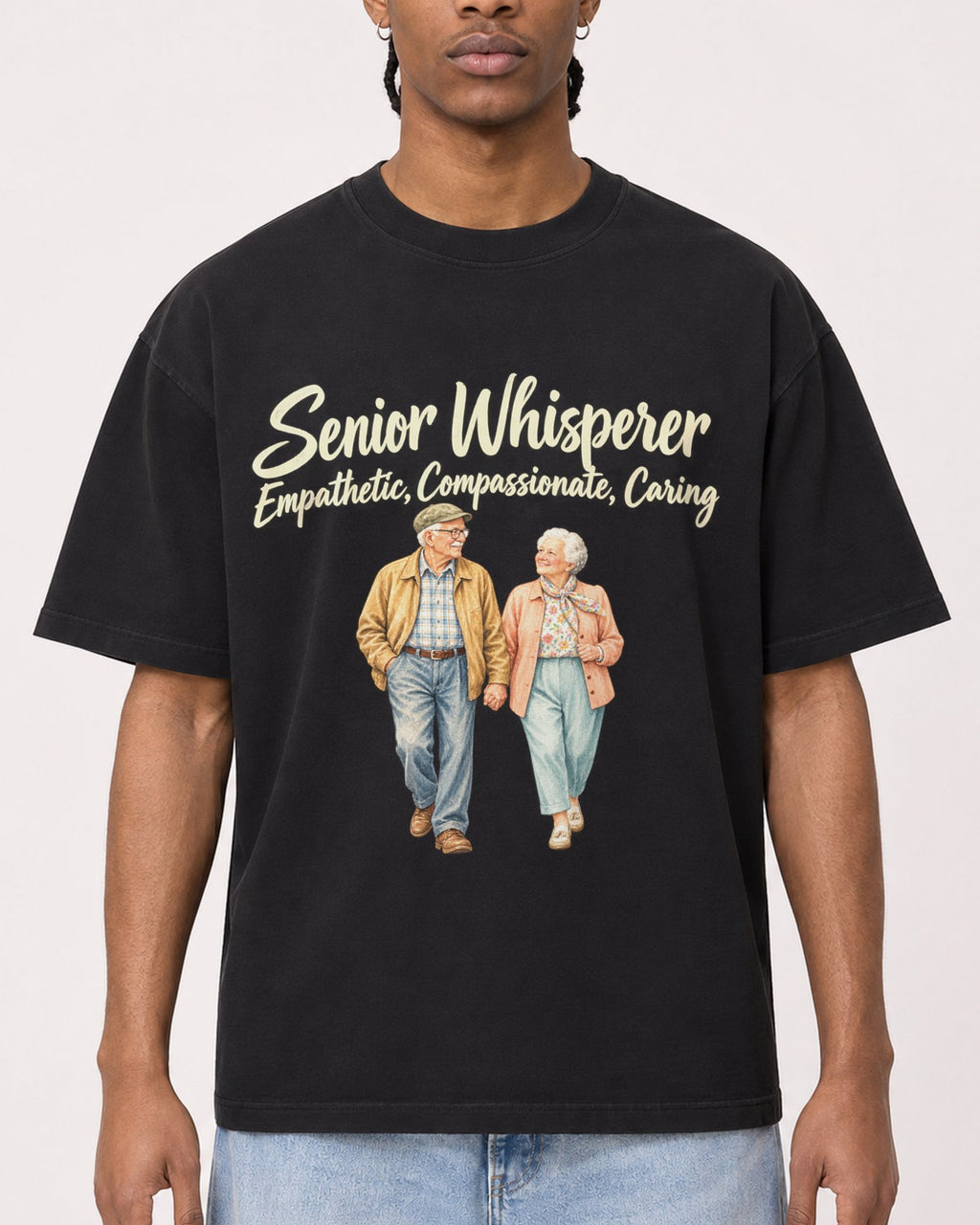 Mockup Boxy Heavyweight Tee Black male close-up 25