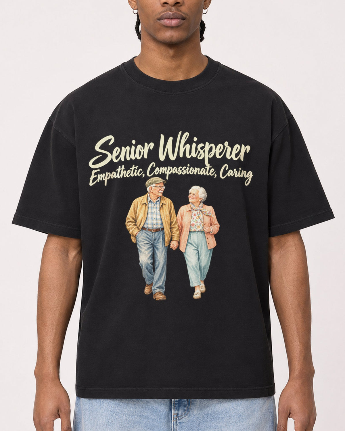 Mockup Boxy Heavyweight Tee Black male close-up 25