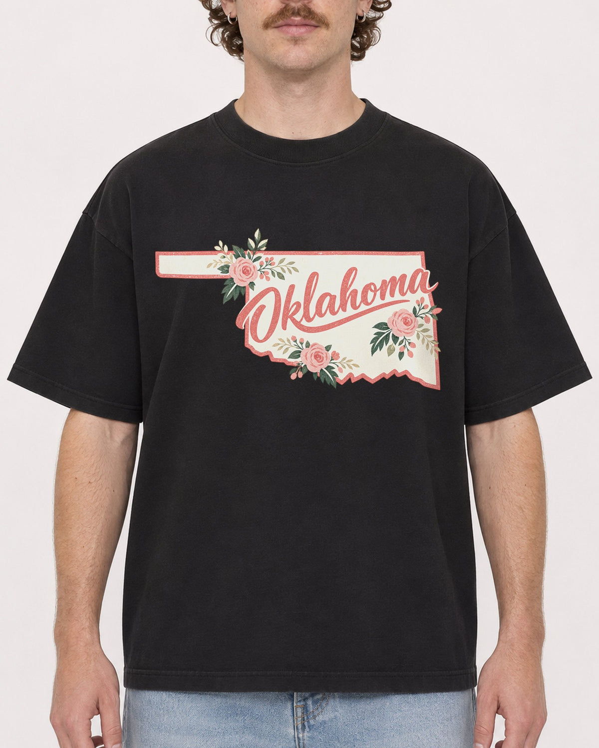 Mockup Boxy Heavyweight Tee Black male close-up 09