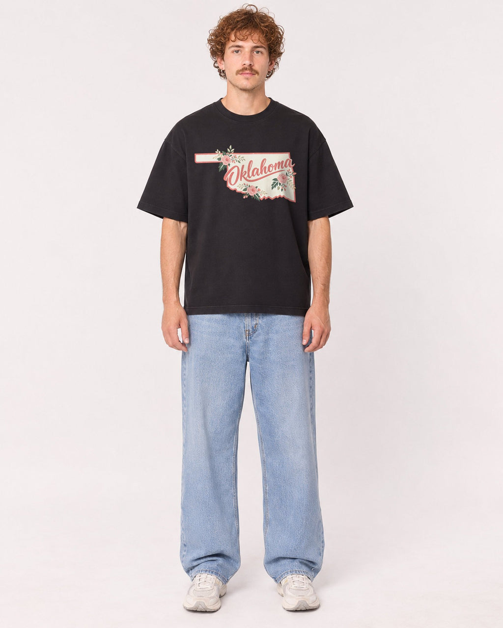 Mockup Boxy Heavyweight Tee Black male full-body 09