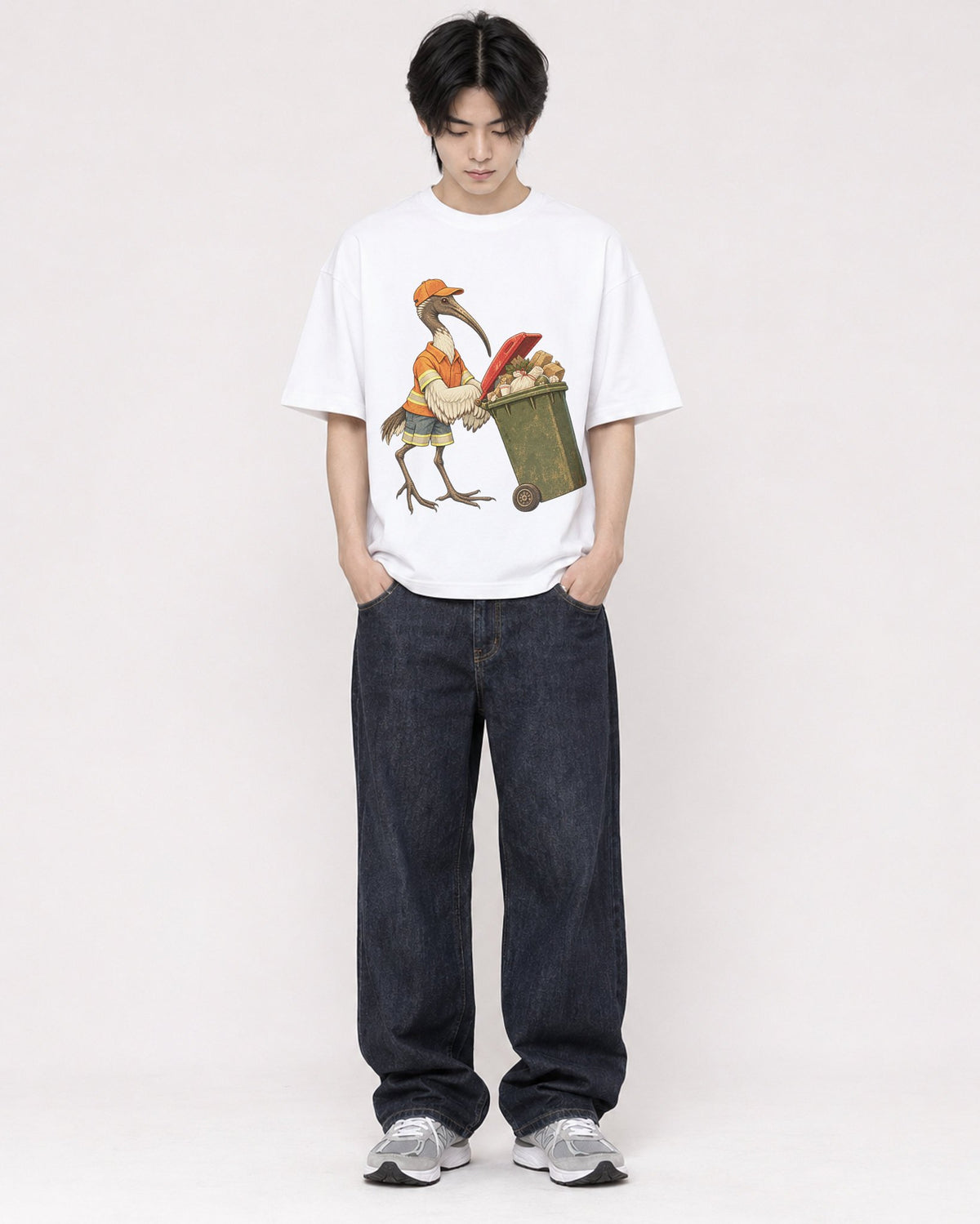 Mockup Boxy Heavyweight Tee White male full-body 11