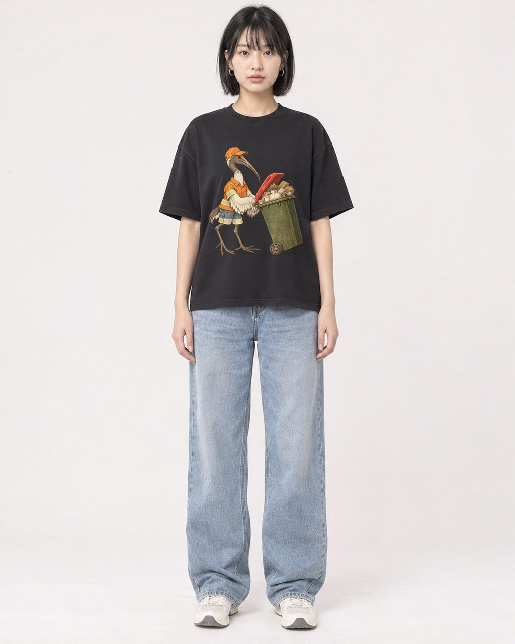 Mockup Boxy Heavyweight Tee Black female full-body 11