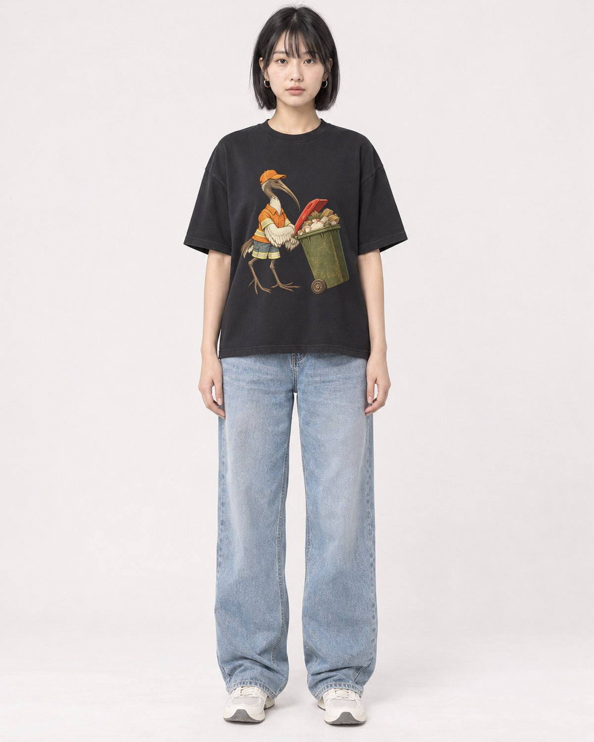 Mockup Boxy Heavyweight Tee Black female full-body 11