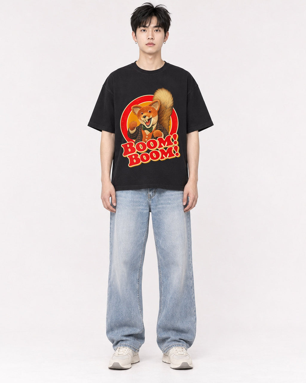 Mockup Boxy Heavyweight Tee Black male full-body 01