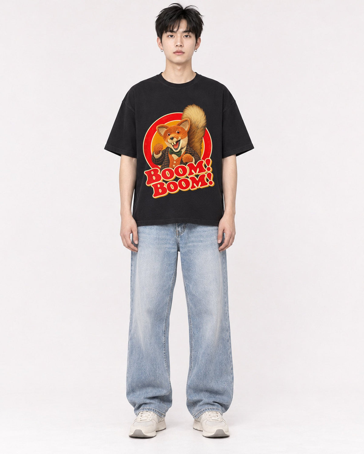 Mockup Boxy Heavyweight Tee Black male full-body 01
