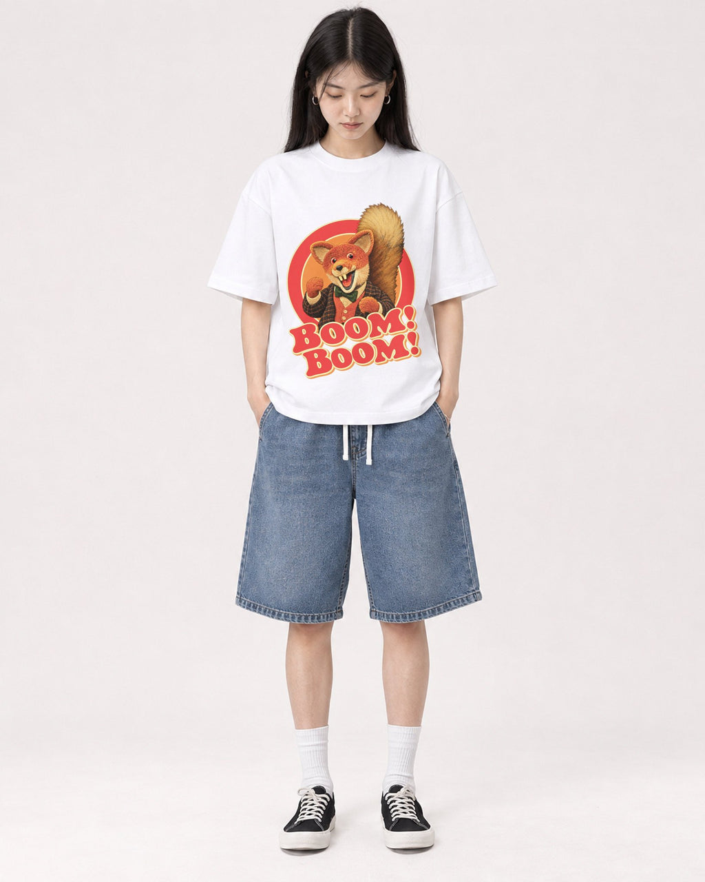 Mockup Boxy Heavyweight Tee White female full-body 01