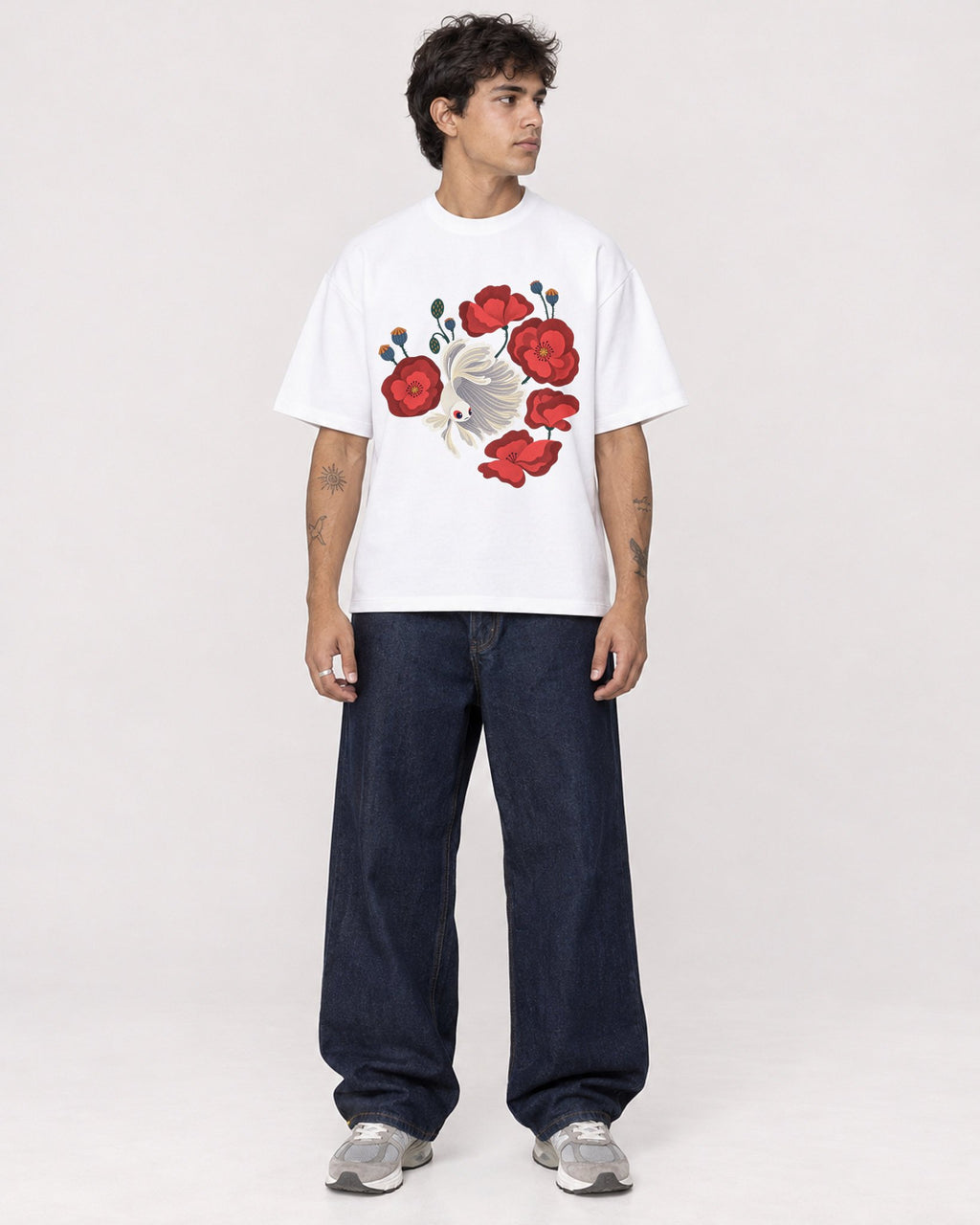 Mockup Boxy Heavyweight Tee White male full-body 06