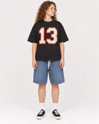 Mockup Boxy Heavyweight Tee Black female full-body 09