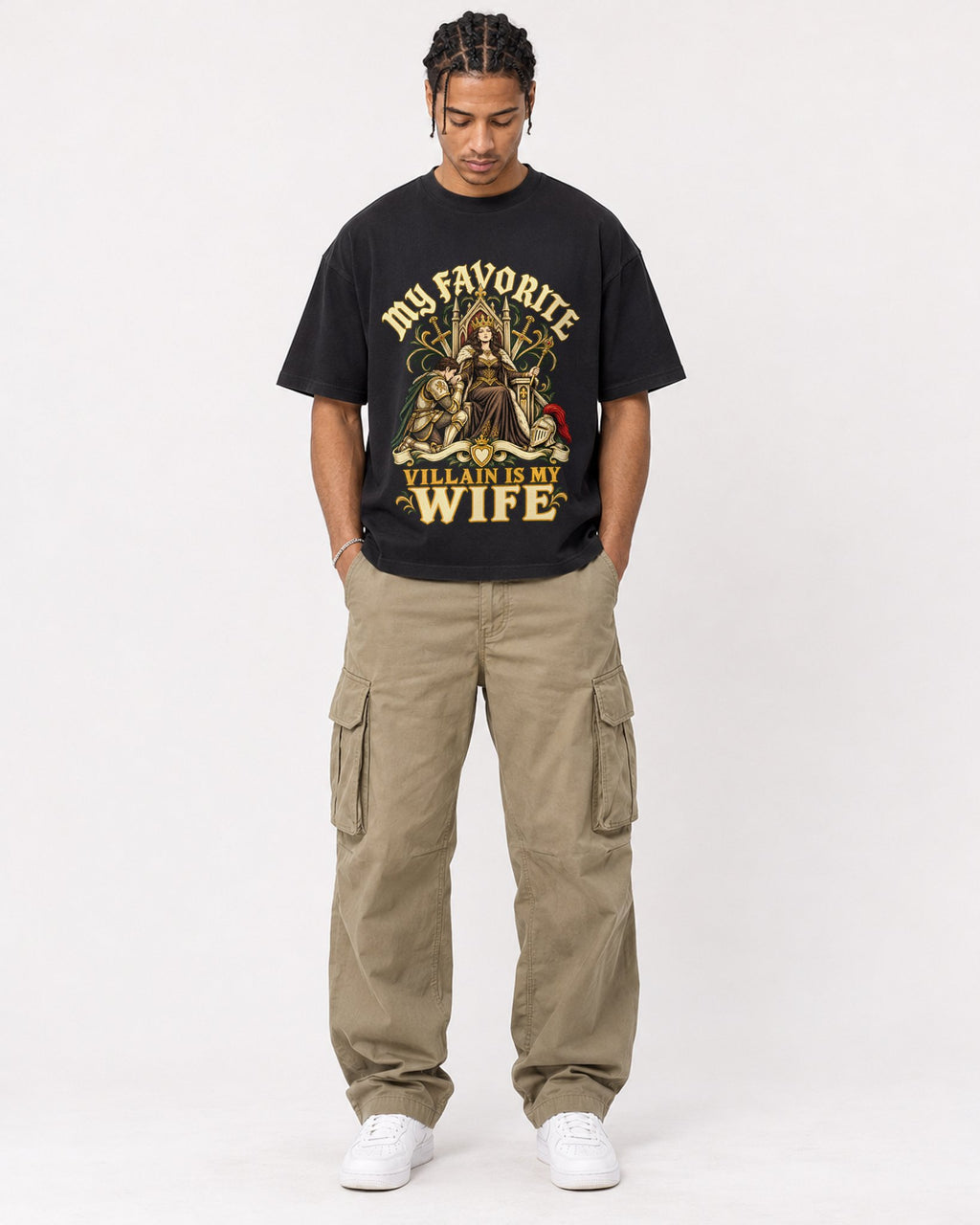 Mockup Boxy Heavyweight Tee Black male full-body 40