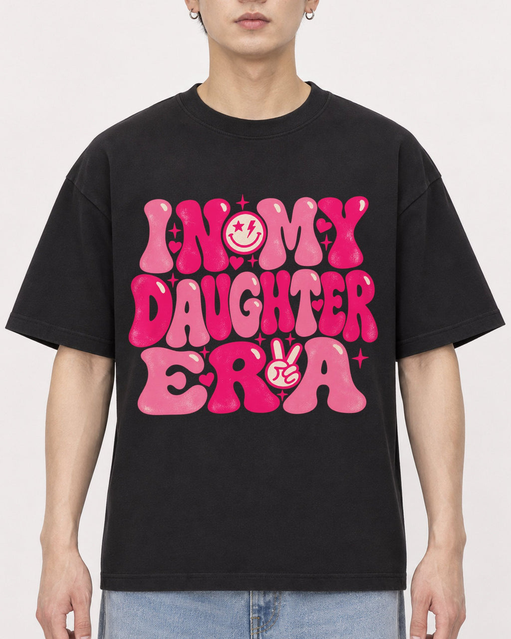 Mockup Boxy Heavyweight Tee Black male close-up 01