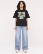 Mockup Boxy Heavyweight Tee Black female full-body 27
