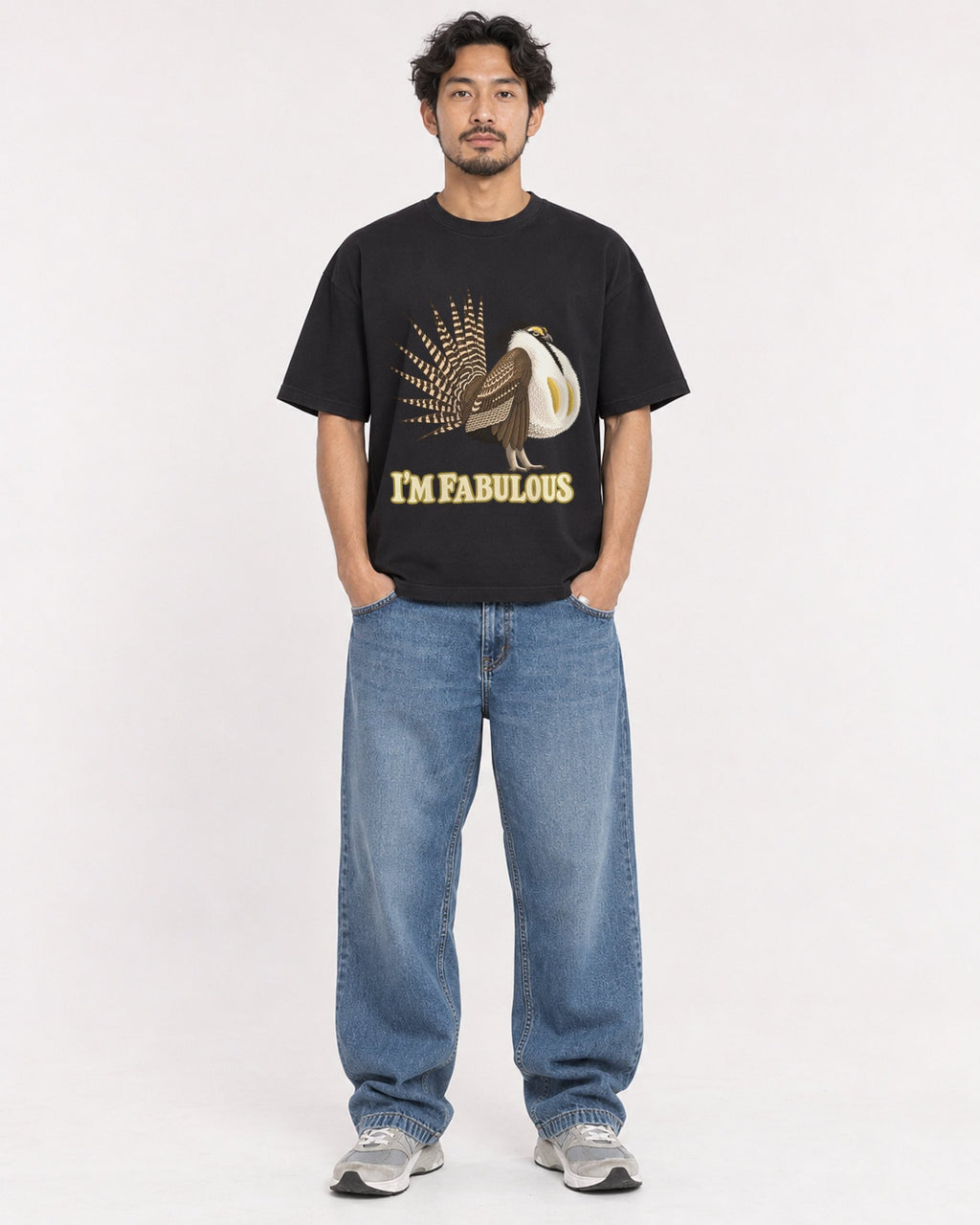 Mockup Boxy Heavyweight Tee Black male full-body 02
