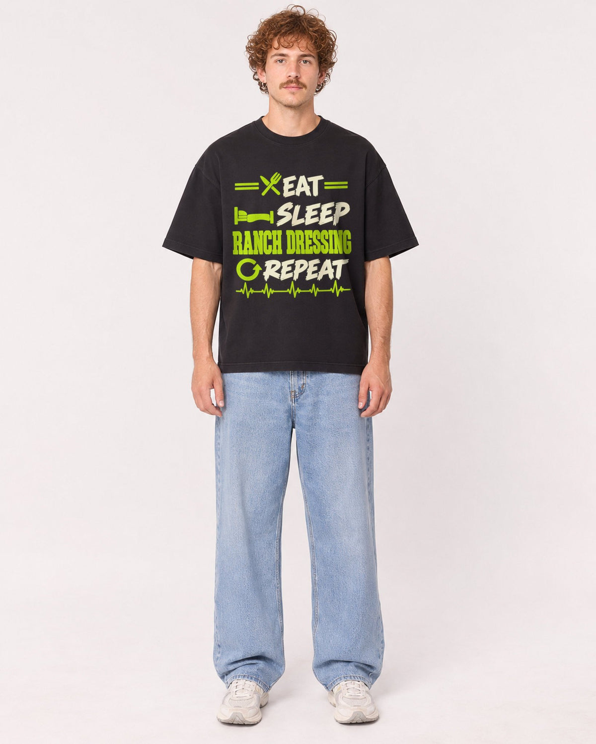 Mockup Boxy Heavyweight Tee Black male full-body 09