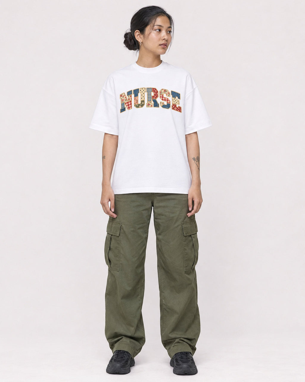Mockup Boxy Heavyweight Tee White female full-body 12