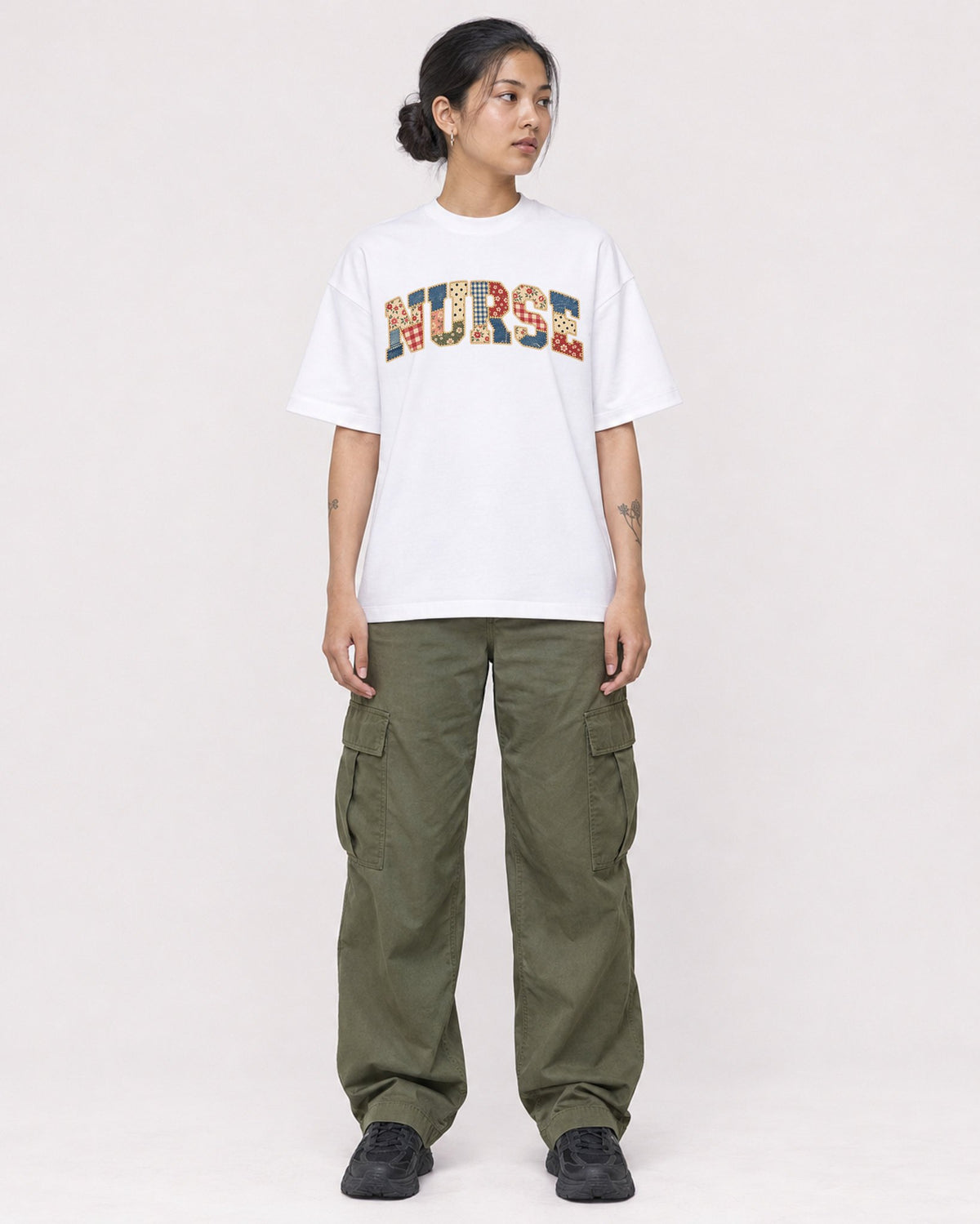 Mockup Boxy Heavyweight Tee White female full-body 12