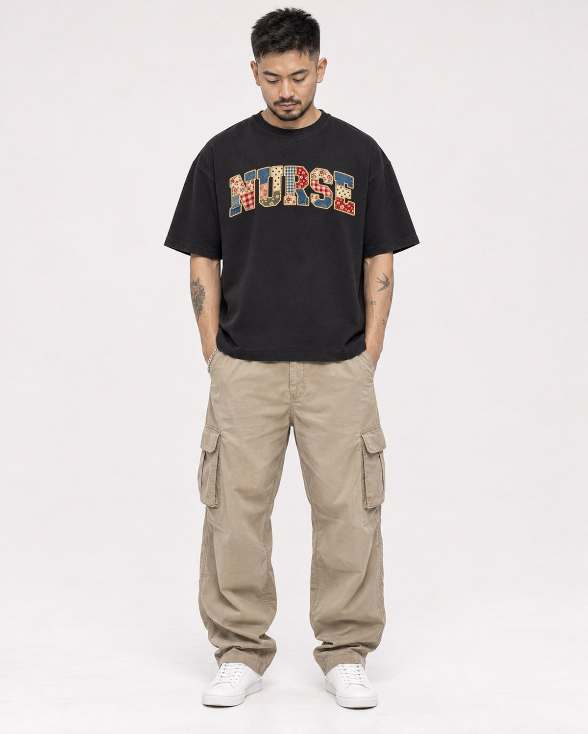 Mockup Boxy Heavyweight Tee Black male full-body 12