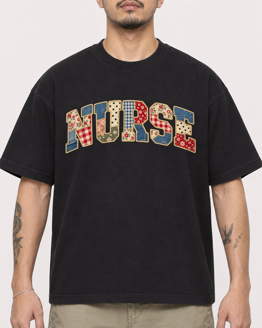 Mockup Boxy Heavyweight Tee Black male close-up 12