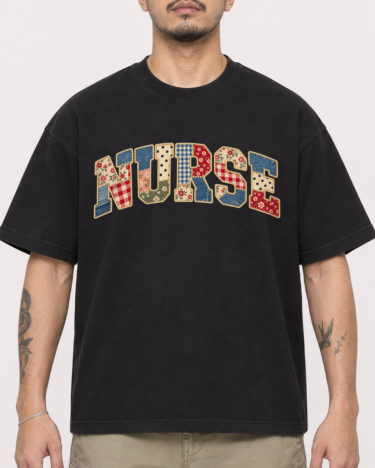 Mockup Boxy Heavyweight Tee Black male close-up 12