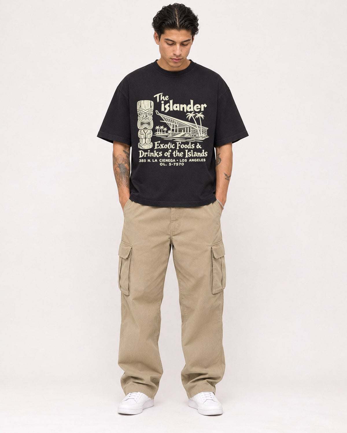 Mockup Boxy Heavyweight Tee Black male full-body 36